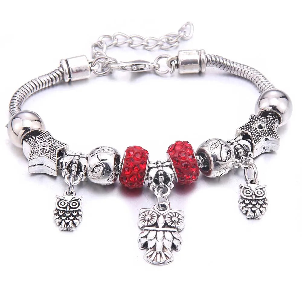 luckacco  dragonfly owl shape crystal charm bracelets beads bracelet women diy beads brand bracelets & bangles jewelry gift