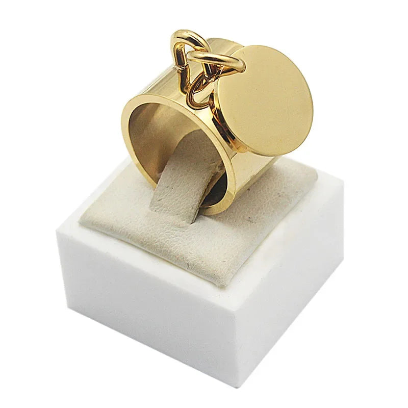 luckacco oval geometric pendant ring women fashion jewelry stainless steel o charm finger ring size 7 10 11 6 9 8