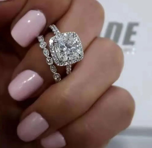 Luckacco Popular Ruifan Europe Luxury Square Double Layer Cubic Zircon Wedding Rings for Bride Women's Engagement Party Ring Jewelry