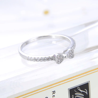 Luckacco Elegant 925 Sterling Silver Bow Shape Ring Round Zircon Diamant Band Lightweight Accessories Women Classic Jewelry