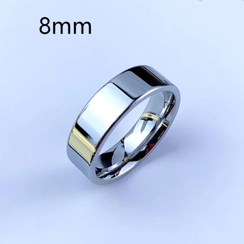 luckacco 6/8mm smooth customized stainless steel silver color ring for women men custom engrave name logo lover couple charm jewelry gift
