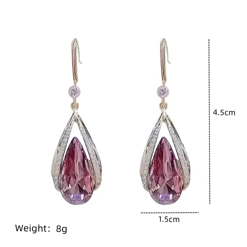 luckacco 1 pair of light luxury cool wind gold plated alloy opal combination love imitation pearls glass diamond earrings
