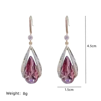 Luckacco 1 Pair Of Light Luxury Cool Wind Gold Plated Alloy Opal Combination Love Imitation Pearls Glass Diamond Earrings