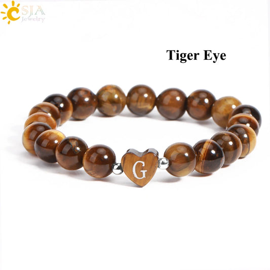 Luckacco 26 Letter A-Z Initial Heart Shape Crystal Bracelets Real Natural Stone Beads Amethysts Obsidian Sodalite Bracelet for Lover H283