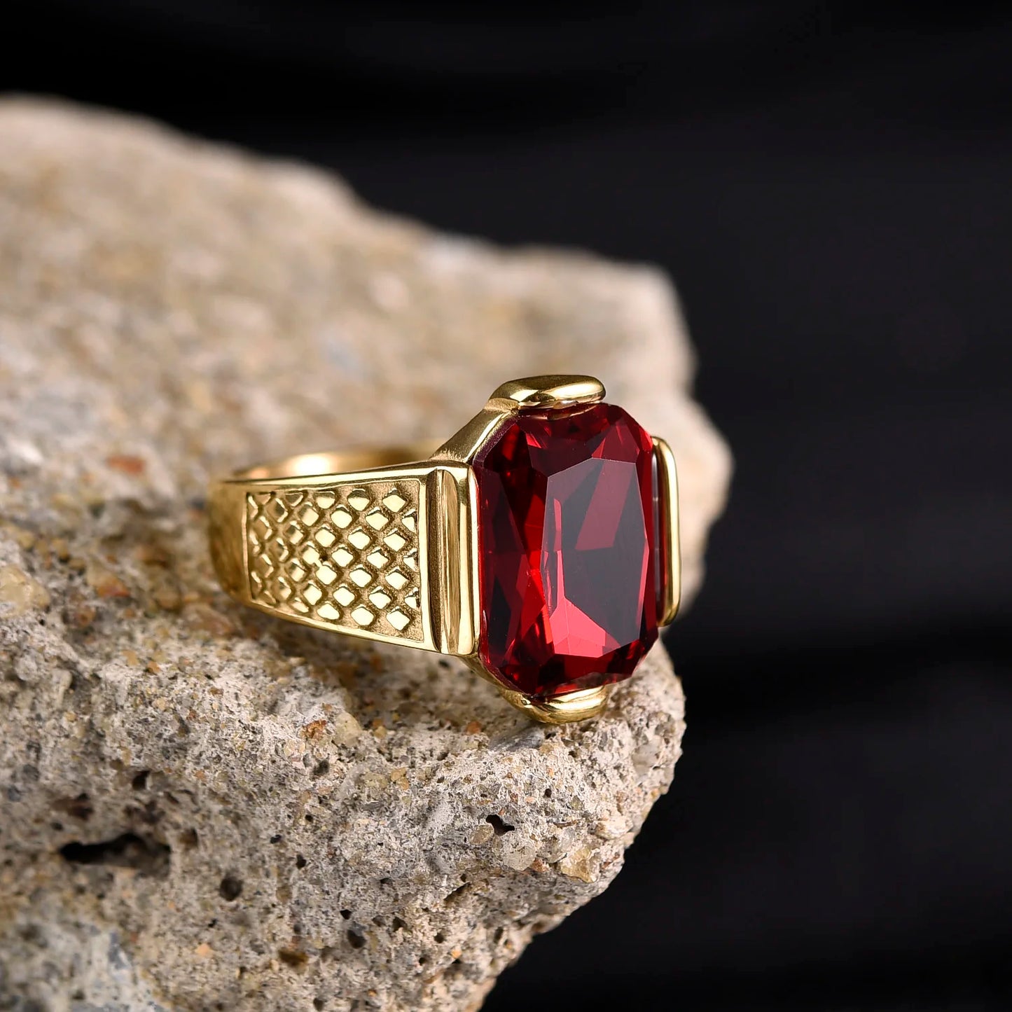 luckacco r3351g men's high quality vintage stainless steel gemstone styles ring jewelry