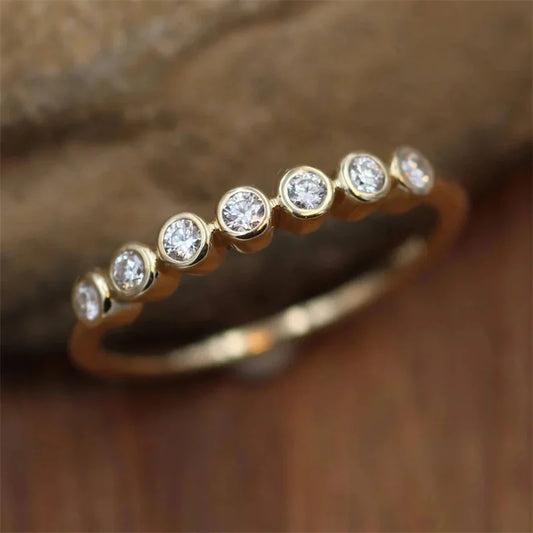 Luckacco daily picks Minimalist Gold Color Wedding Rings for Women Paved Dazzling Crystal CZ Stone Simple and Elegant Rings New Trendy Jewelry