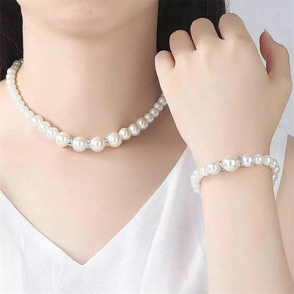 Luckacco Pearl jewelry set Women's necklace earrings bracelet three-piece set for mother gift beautiful wedding photo accessories