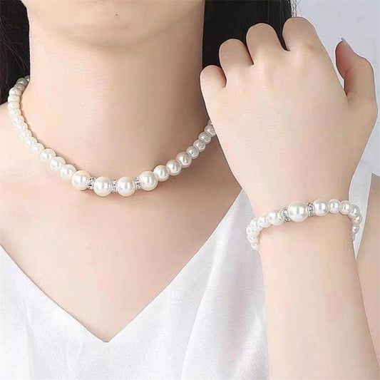 Luckacco Pearl jewelry set Women's necklace earrings bracelet three-piece set for mother gift beautiful wedding photo accessories