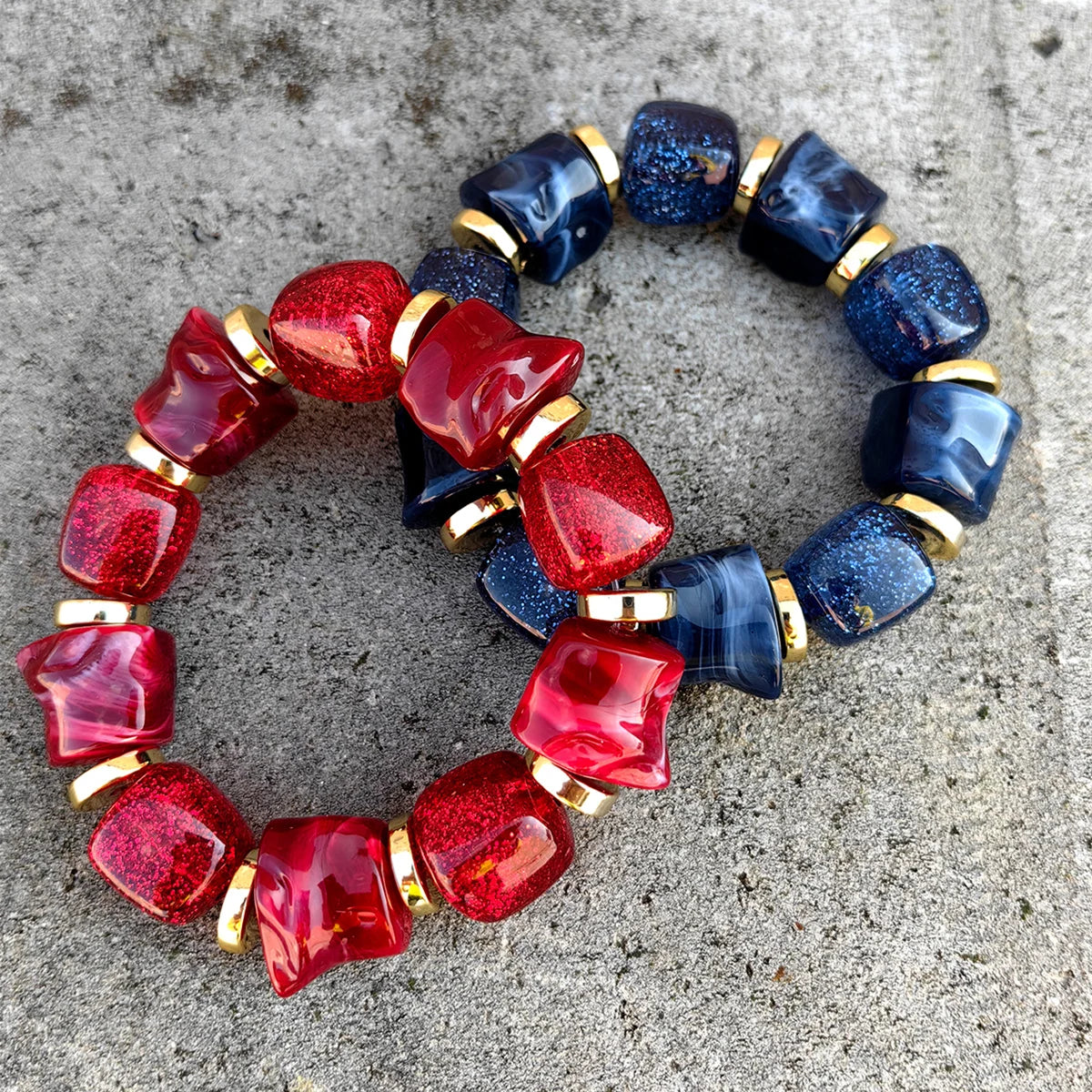 luckacco new acrylic irregular geometric handmade elastic bracelet for woman man colorful beaded statement bracelets unique jewelry gift