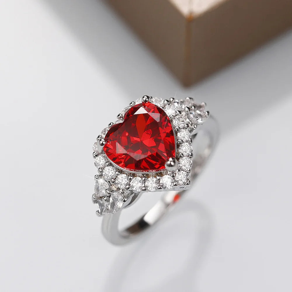 luckacco romantic pink heart shaped ring for female cubic zirconia bridal wedding party  with minimalist fashion jewelry accessories