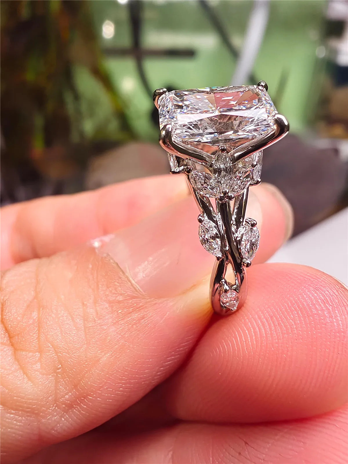 luckacco pt950 platinum solid real gold vine twigs igi3ct radiant marquise lab grow diamond wedding diamond engagement ring fine jewelry
