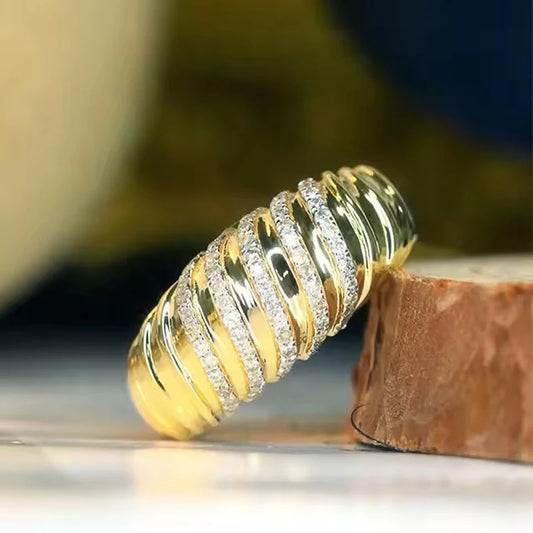 Luckacco daily picks Trendy Luxury Gold Color Ring Lady Shiny Zirconia Jewelry for Wedding Party Fashion Women Engagement Band Accessories