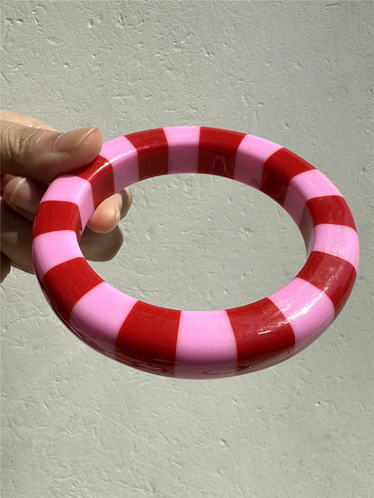 Luckacco Color-Blocked Striped Resin Bracelet Minimalist Dopamine-Hunting Girl Color Palette Stylish Charm Women's Layered Jewelry