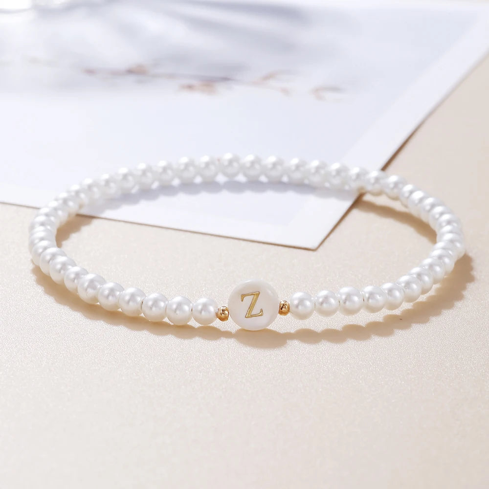 luckacco new fashion 26 letter bracelet women temperament handmade simulated pearl bead bracelet for women jewelry gift