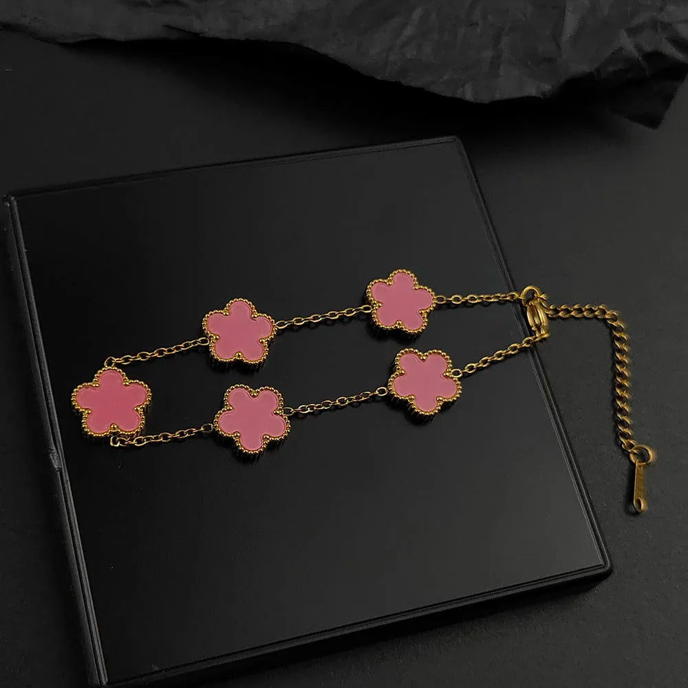 luckacco mussel five-leaf plum blossom stainless steel women's exquisite chain bracelet, 18k gold plated, light luxury, lucky jewelry
