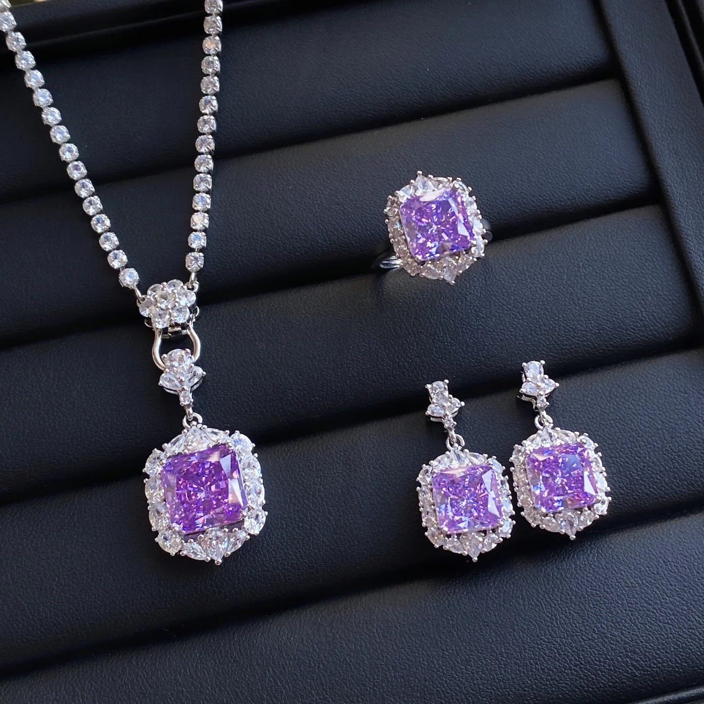 luckacco valuable lab jade diamond jewelry set 925 sterling silver engagement wedding rings earrings necklace for women bridal party gift