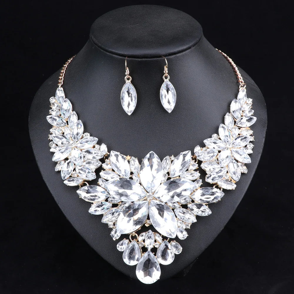 luckacco fashion crystal jewelry sets bridal necklace earrings sets wedding party jewelery dress jewellery decoration accessories