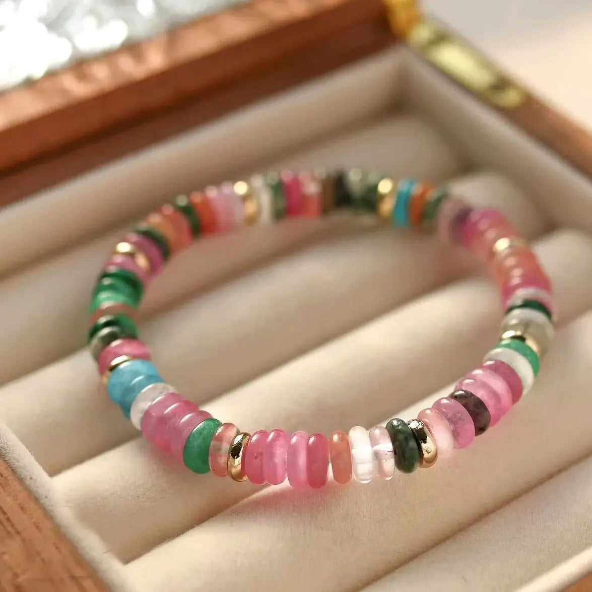 luckacco summer cool elastic bracelet color beads dopamine girl versatile natural stone bead trend 2024 new