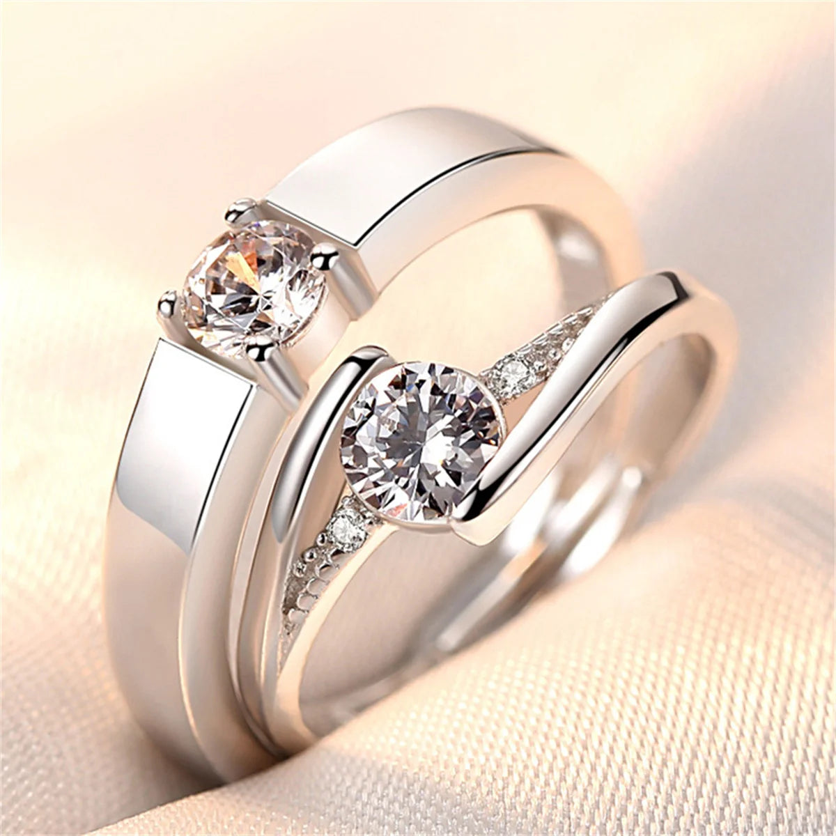 luckacco 2pcs silver color luxury zircon crown cross couple rings for lovers forever endless love wedding bands ring valentines day gifts