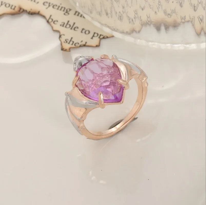 luckacco new trendy gothic vintage bat finger rings inlaid pruple water drop shape zircon rings for women fashion party jewelry