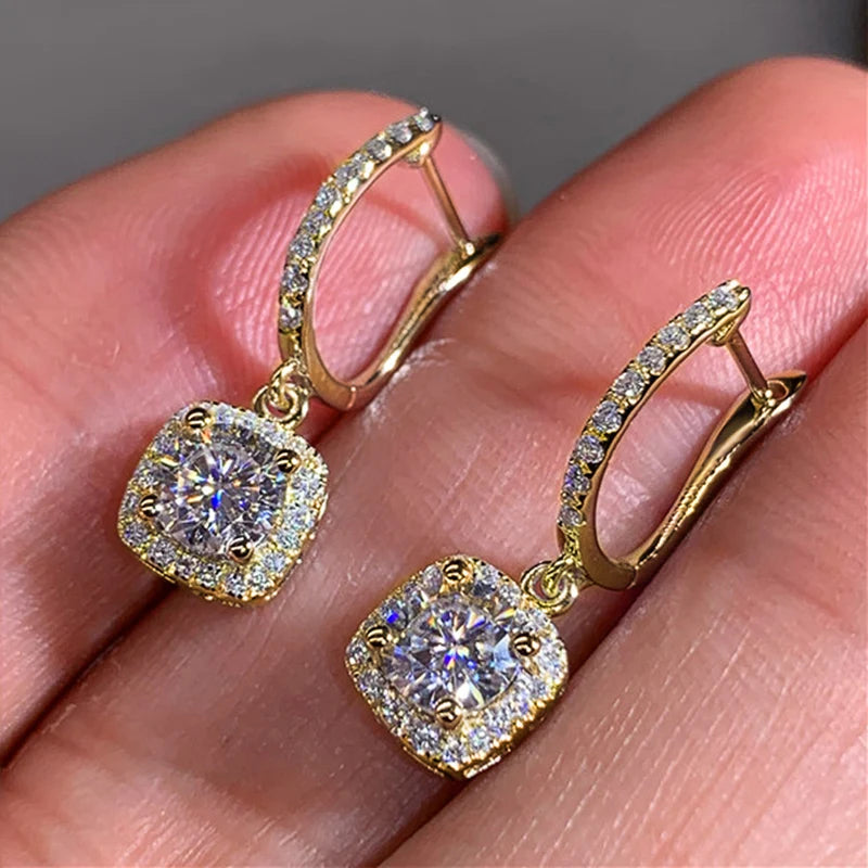 luckacco daily picks new trendy square shape drop earrings brilliant bridal engagement wedding jewelry elegant female dangle earring nice gift