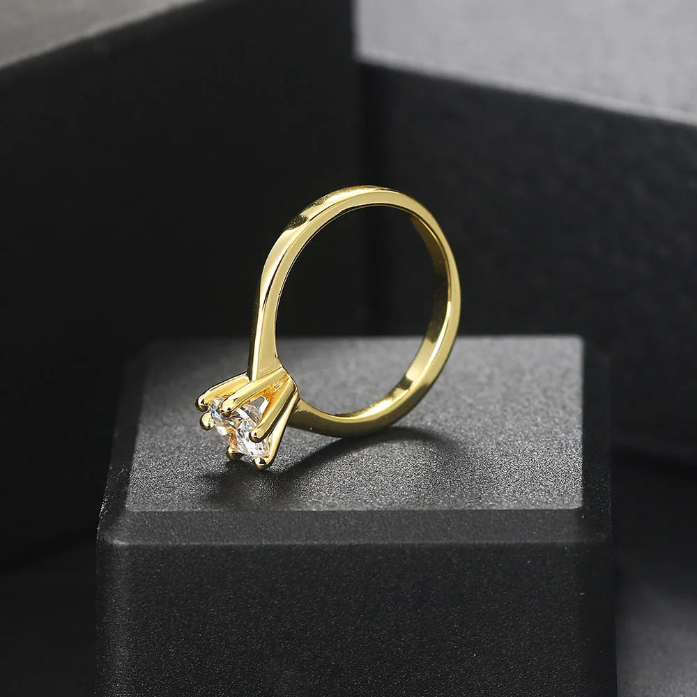luckacco classic 1 carat crystal wedding ring for women zirconia gold color engagement anniversary proposal marriage ring jewelry r174