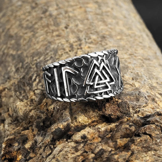 Luckacco Vintage Nordic Viking Ring Stainless Steel Men Ethnic Belief Odin Compass Valknut Tree of Life Ring Amulet Jewelry