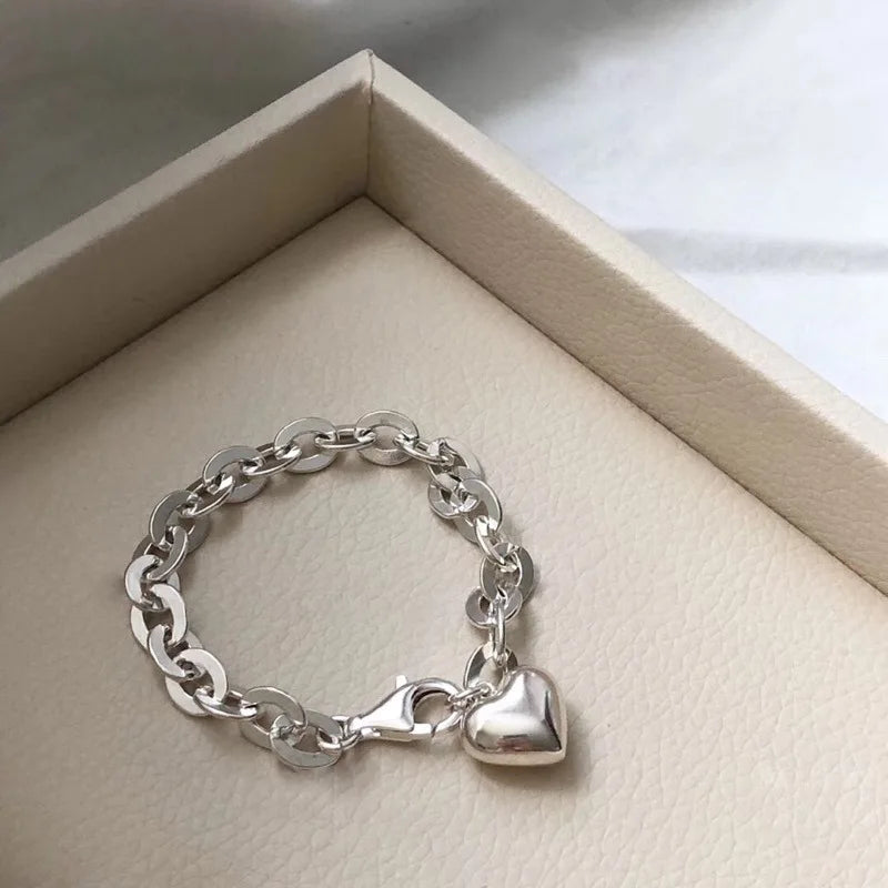 luckacco new 925 silver geometric bead punk peace of mind words irregular string bracelet for woman girl fashion jewelry gift dropship