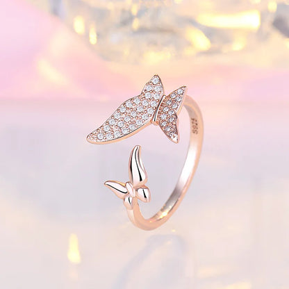 Luckacco 925 Sterling Silver Zircon Butterfly Ring For Women Rings Wedding Fine Jewelry Accessories 2025 Trendy Party Gifts