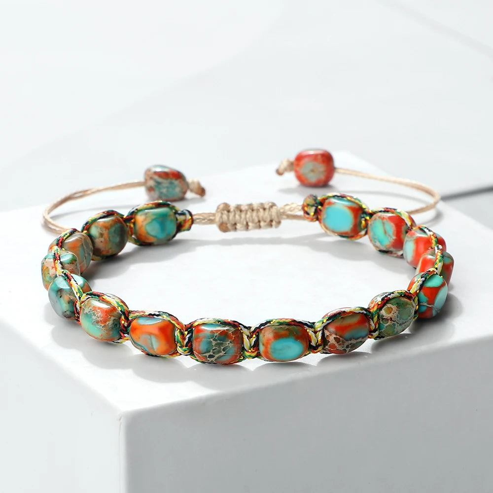 luckacco bohemian imperial stone beaded bracelet handmade  braided string bangles friendship jewelry gift vintage design strand bracelets