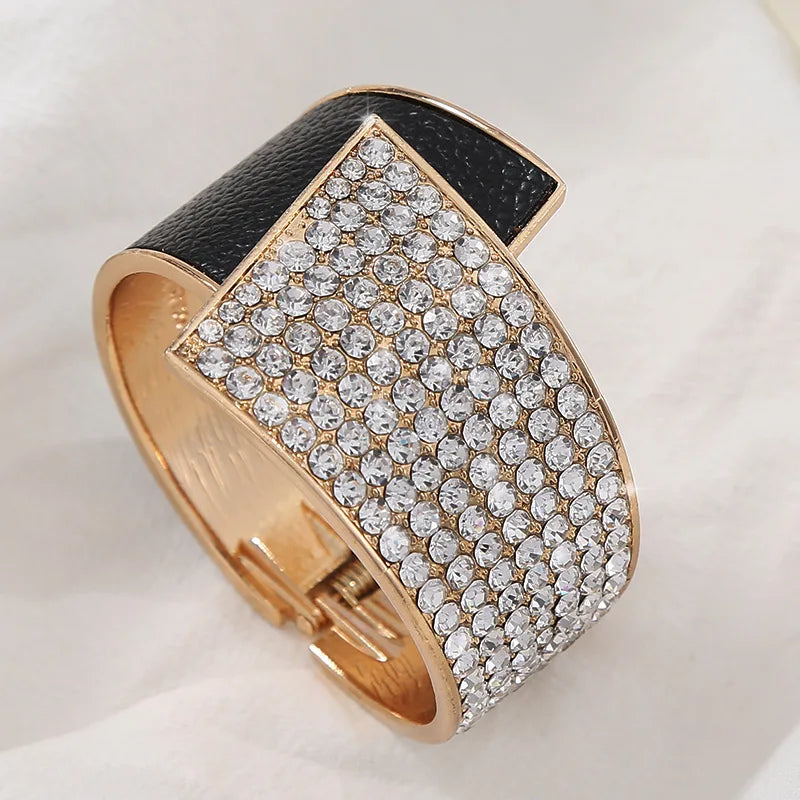 luckacco new diamond inlaid leather alloy elastic bracelet for women, fashionable and high-end, full diamond bracelet