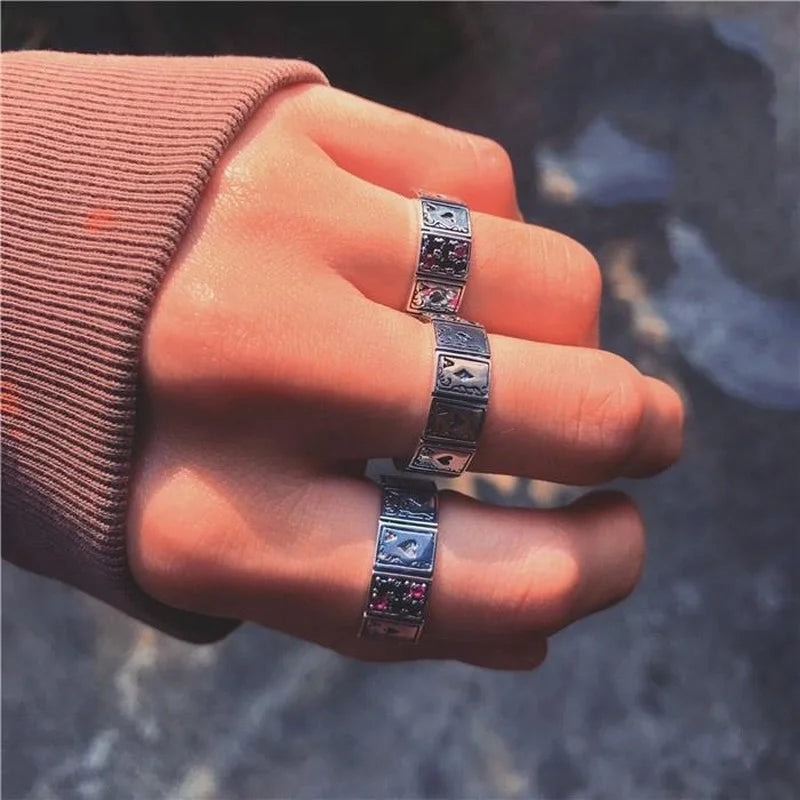 luckacco 925 silver original design creative playing card shape ring hip hop exaggerated dance party birthday gift men and women jewelry