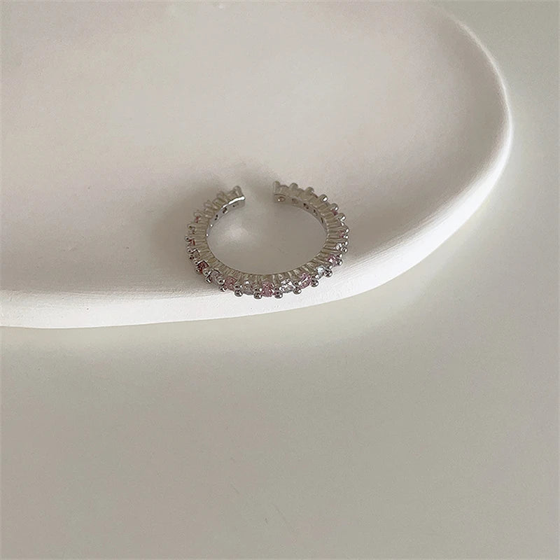 luckacco pink crystal irregular heart rings creative zircon bowknot opal love heart open ring y2k shiny rings for women party jewelry