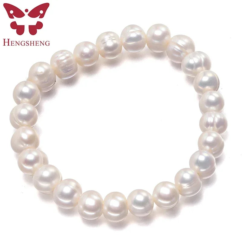 luckacco hengsheng new arrival white 8-9mm baroque natural freshwater pearl strand bracelet for women,fashion bracelet girl birthday gift