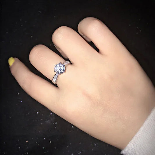 Luckacco Classic Female Rings 925 Sterling Silver 6 Claws Moissanite Rings for Women Promise Love Zircon Engagement Wedding Jewelry Gift