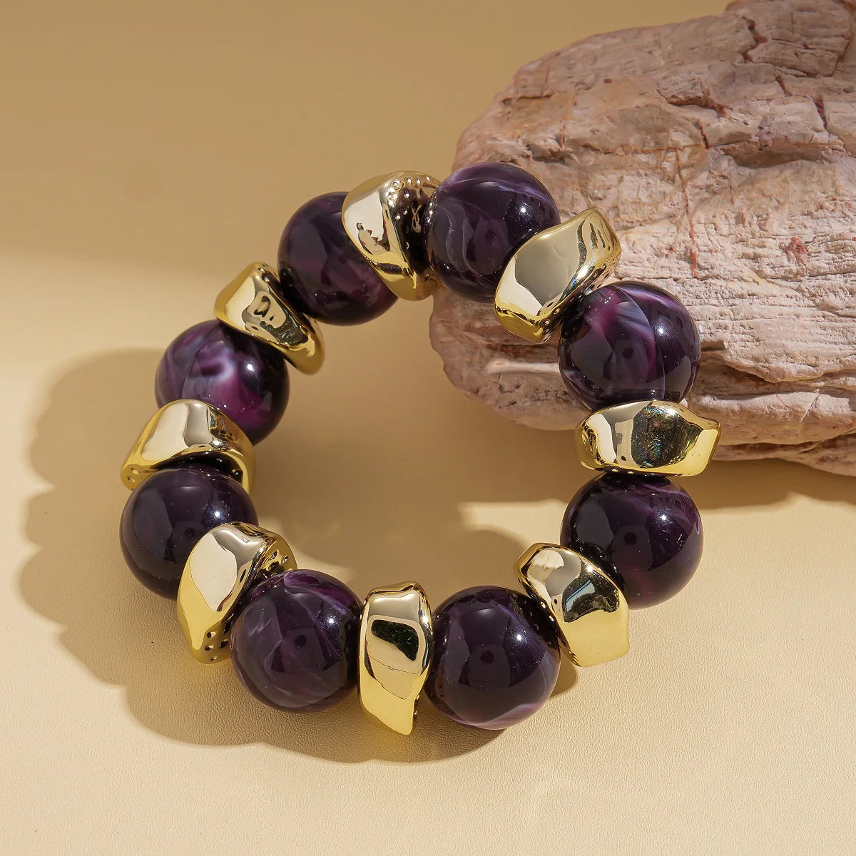 luckacco 7 styles trendy splicing acrylic round beads bracelets bohemian thick irregular resin elastic bangles retro jewelry for women f