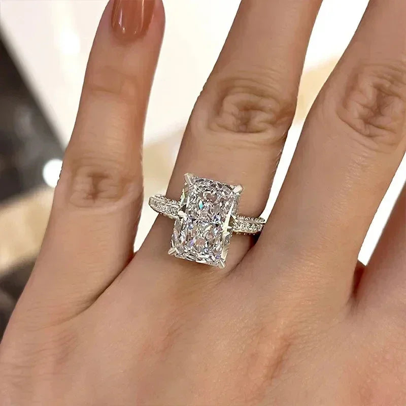 luckacco 2025 simple and elegant rectangle cut cz rings for women luxury engagement wedding bridal accessories temperament lady jewelry