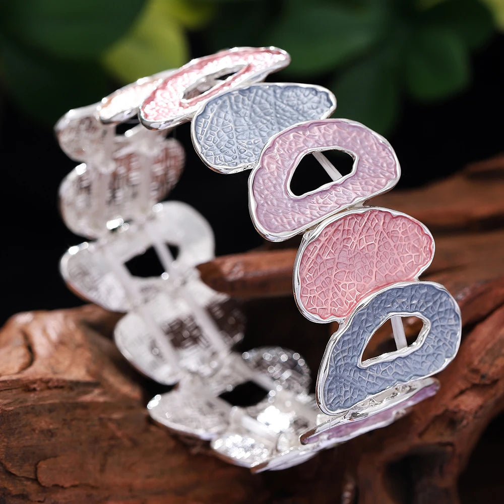 luckacco fashion drip oil geometric elastic bracelet for women accessories new trendy silver color bangle daily party prom jewelry gifts