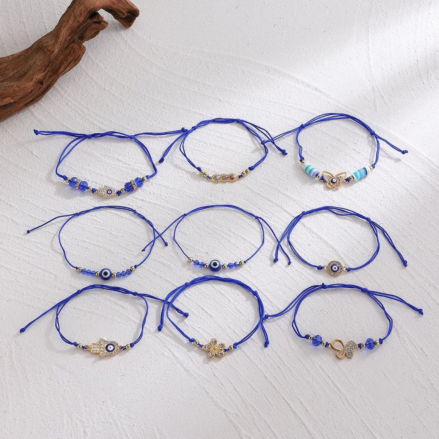 luckacco 3pcs turkish evil eye palm butterfly bracelets for men women lucky eyes bead round shaped woven chain bracelets jewelry gift