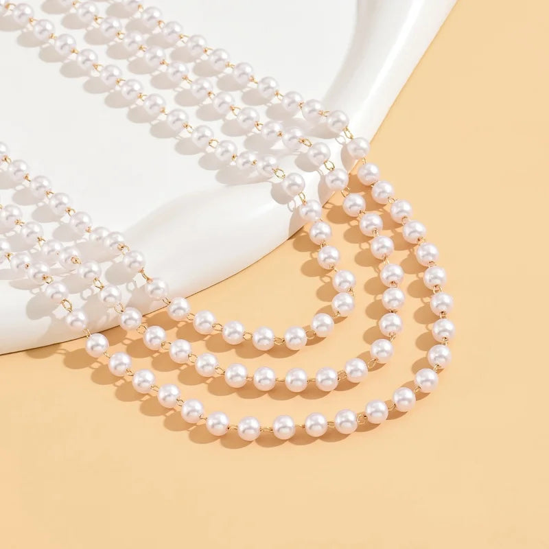 luckacco simple imitation pearl multi-layer chain beaded necklace women's fashion girl white wedding dress bride banquet jewelry gift