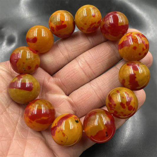 Luckacco New Retro Floating Red Flower Ball Chicken Blood Jade Agate Bracelet Chalcedony