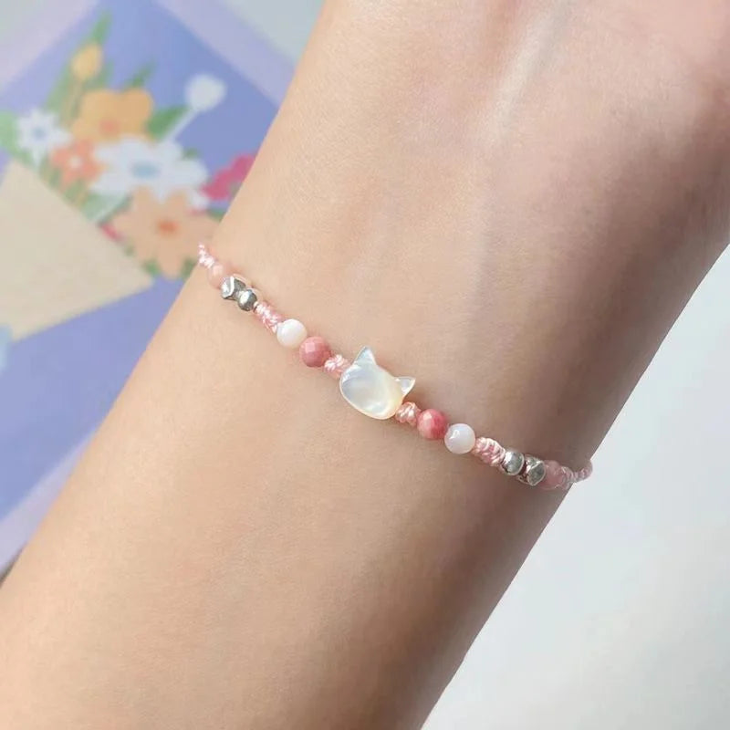 luckacco handmade 2pcs couples cute cat bracelet unique stylish hand rope for women men beaded woven bracelet wrist jewelry gifts