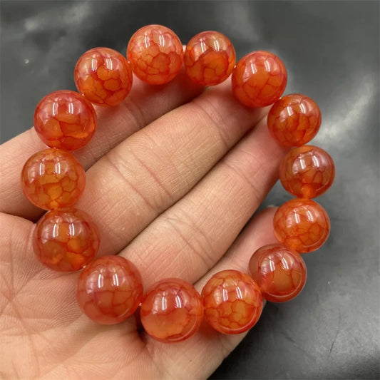Luckacco 14Mm Red Pattern Round Bead Chicken Blood Jade Agate Bracelet