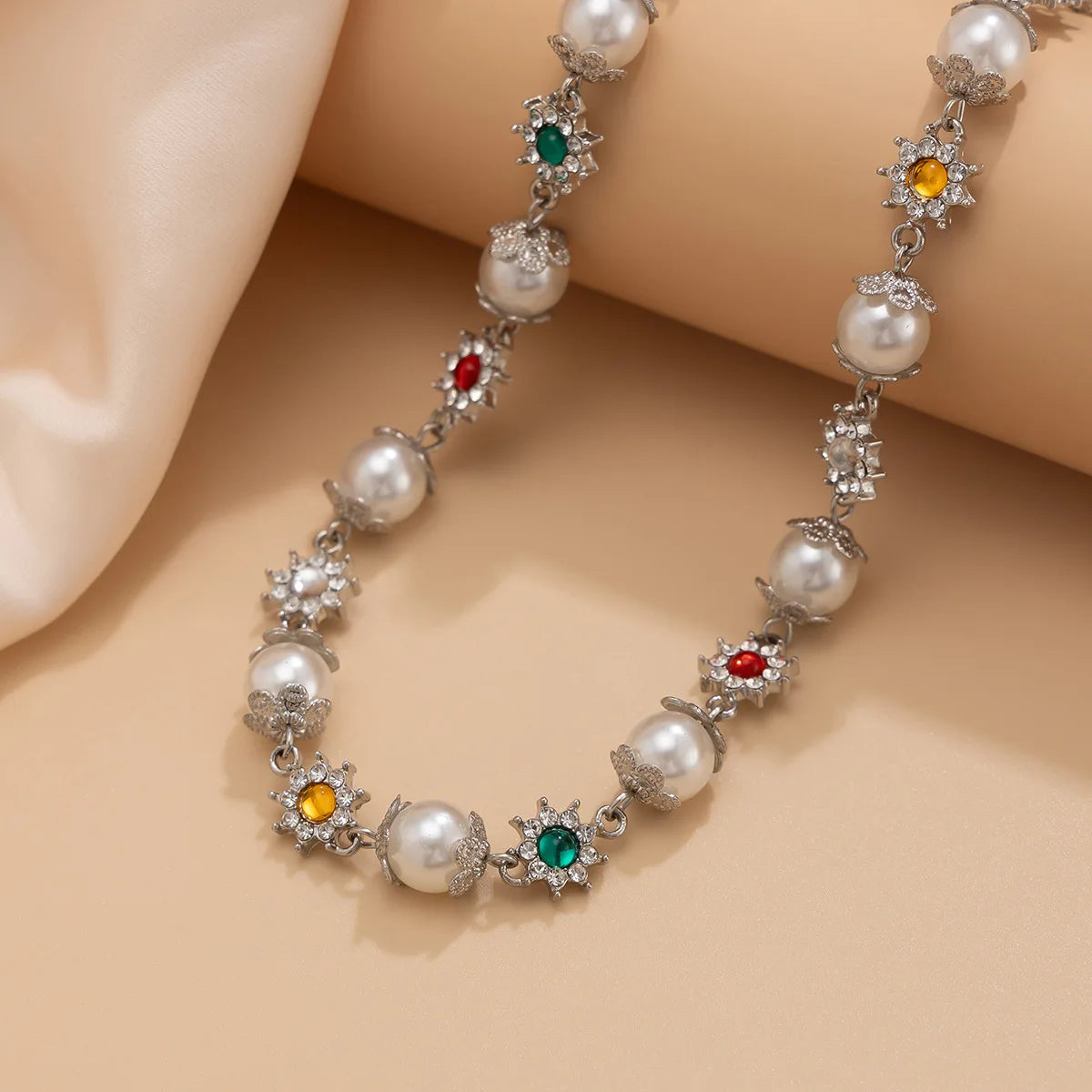 luckacco ifyouoo luxury shinny colorful rhinestone short necklace women imitation pearl choker trousers chain jewelry collar wed bridal