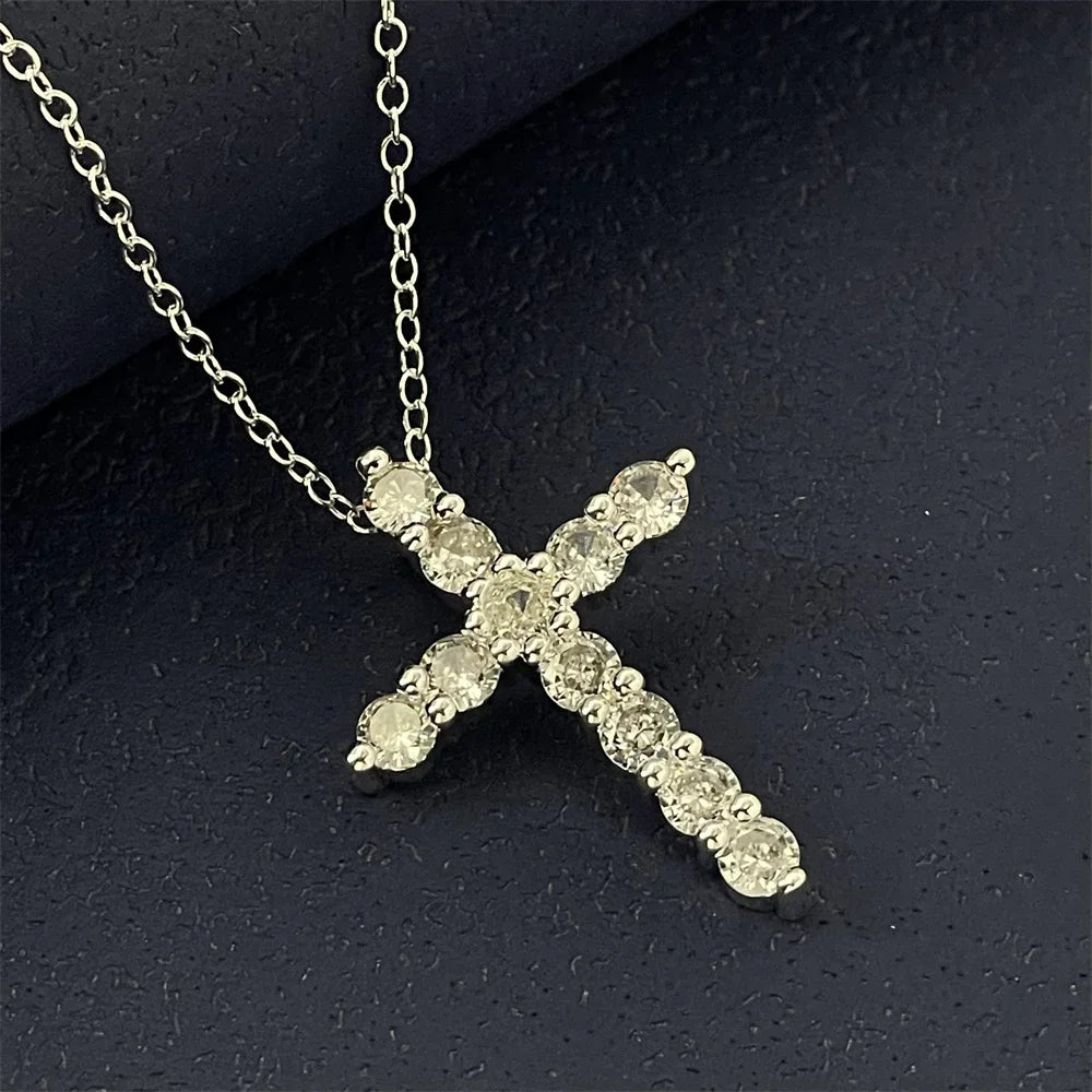 luckacco 925 sterling silver diamond cross pendant with thin chain, versatile and fashionable