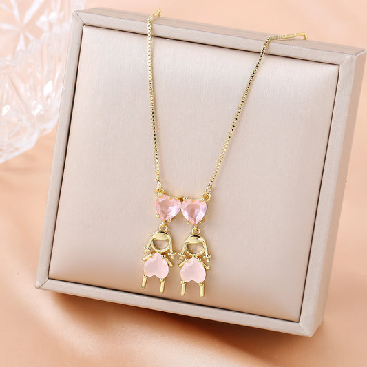 Luckacco Hot Sale Gold Plated Heart-Shaped Crystal Boys Girls Pendant Necklace For Women Girls Daily Wear Choker Birthday Gift Jewelry