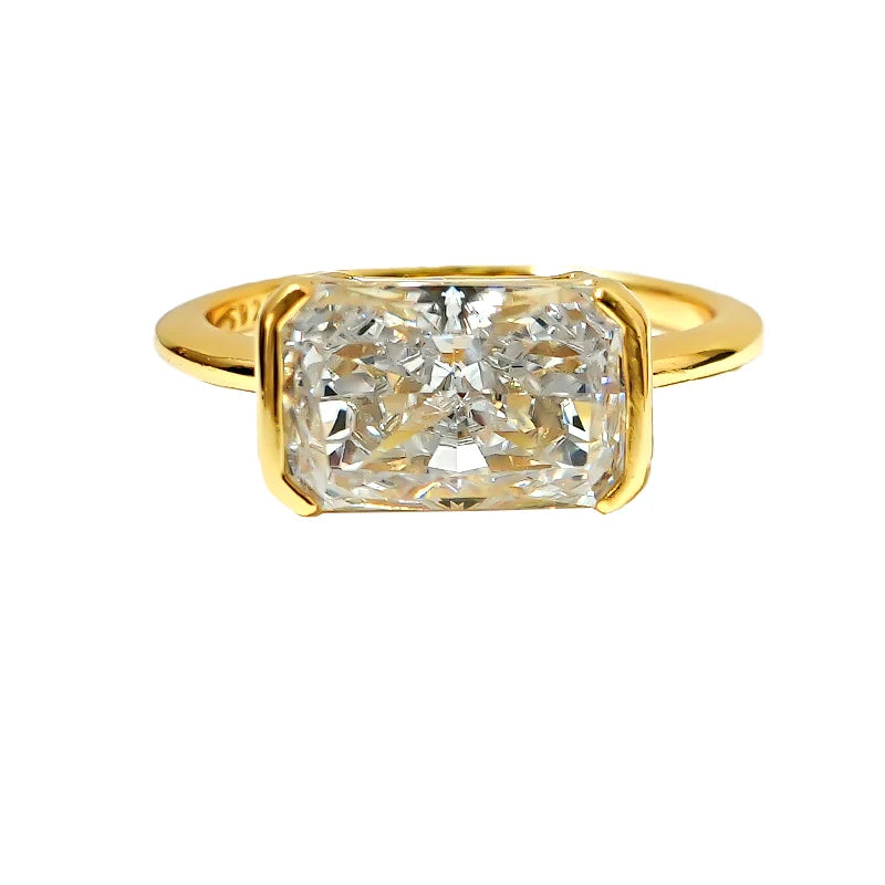 luckacco vintage style broken ice cut 925 silver ring 7 * 11 high carbon diamond cube candy ins diamond ring light luxury gift