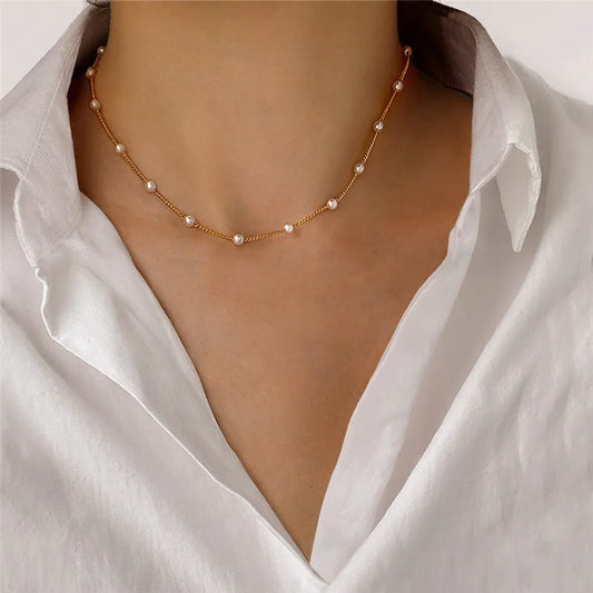 Luckacco Imitation Pearl Trendy Love Heart  Choker Necklace Female Personality Party Fashion Clavicle Collier Colar Perlas Collar Gift