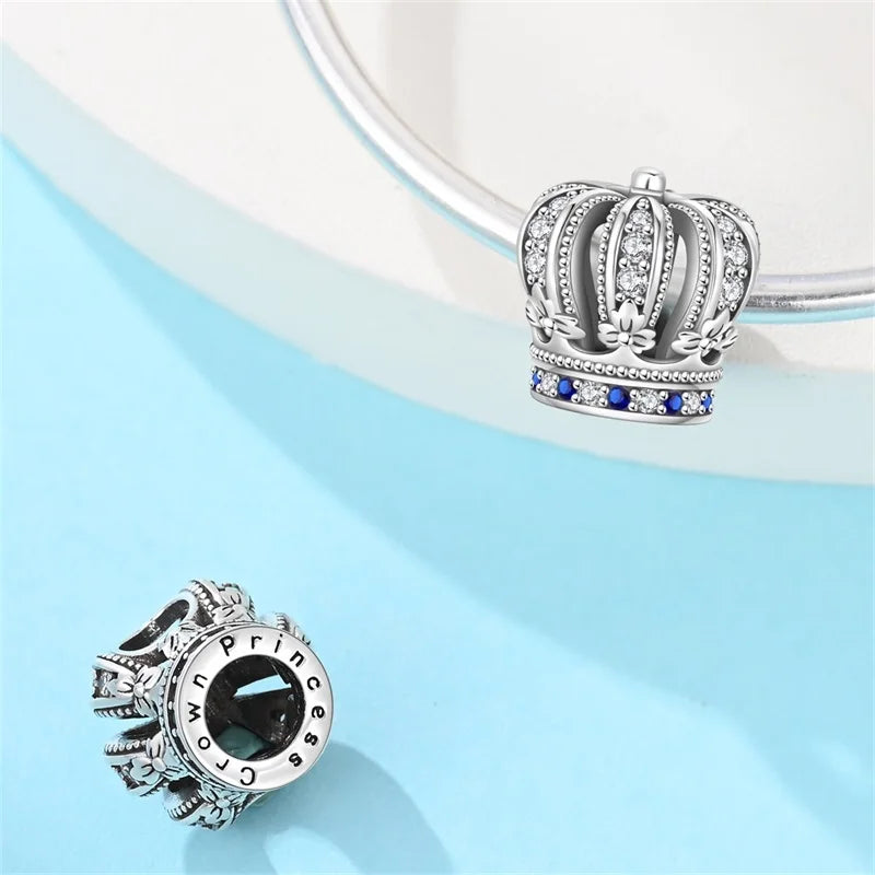 luckacco crown charms skull bead original 925 sterling silver inlaid zirconium pendants fit bracelet necklace jewelry lover gift