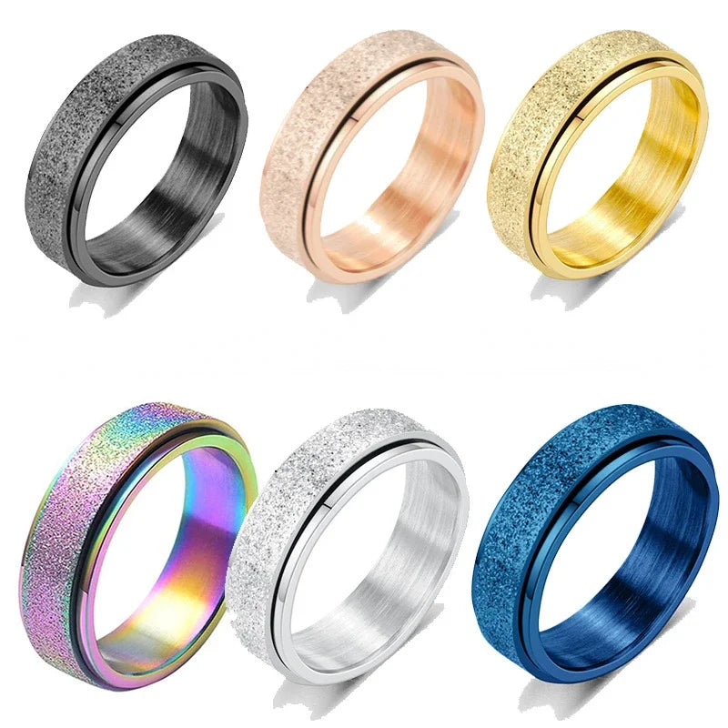 luckacco 6mm anxiety fidget spinner rings for men smooth stainless steel spinning rotating ring for women anti stress jewelry gift